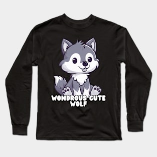 Cute Wondrous wolf Sitting Illustration Long Sleeve T-Shirt